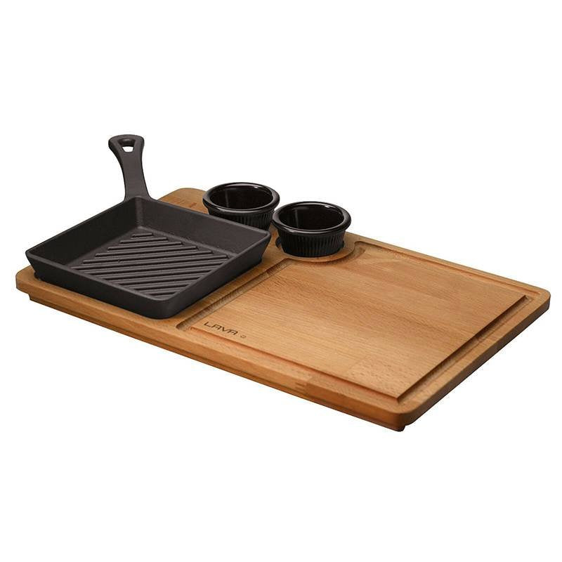16x16 cm - Paderno Bistecchiera In Ghisa Con Supporto In Legno