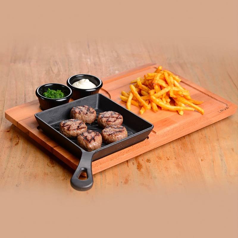 16x16 cm - Paderno Bistecchiera In Ghisa Con Supporto In Legno