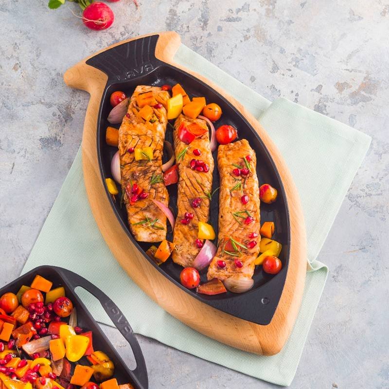 24X15 Cm Paderno Cast Iron Cookware Piatto In Ghisa Con Supporto In Legno