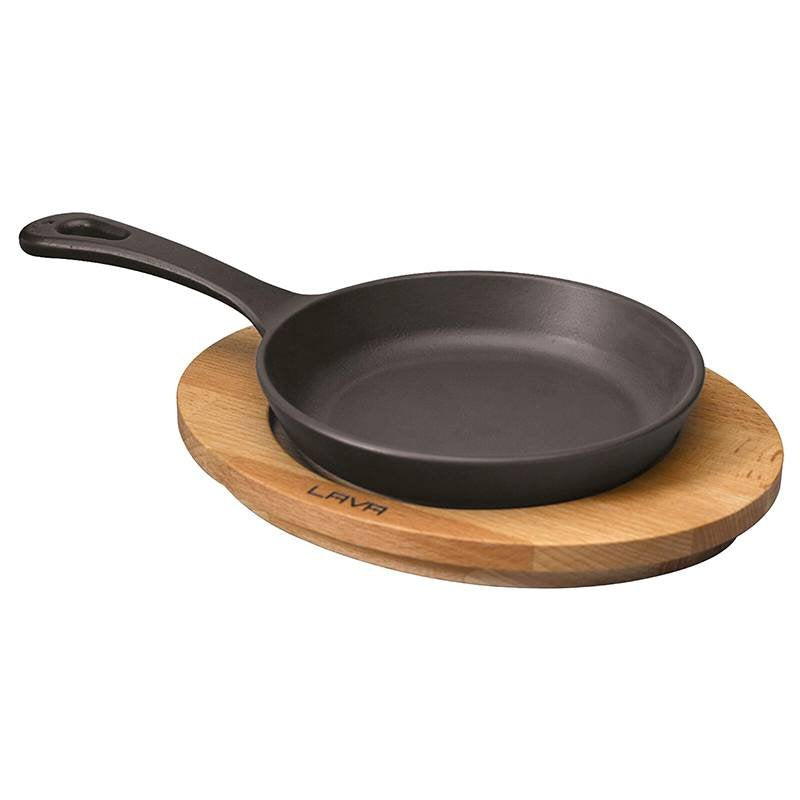 16 Cm Paderno Padella Bassa Rotonda Con Manico In Ghisa Smaltata Con Supporto In Legno