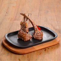 32X20 Cm Paderno Cast Iron Cookware Piatto In Ghisa Con Supporto In Legno