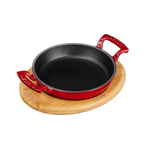 16 Cm Paderno Tegame Rotonda In Ghisa Smaltata Con Supporto In Legno