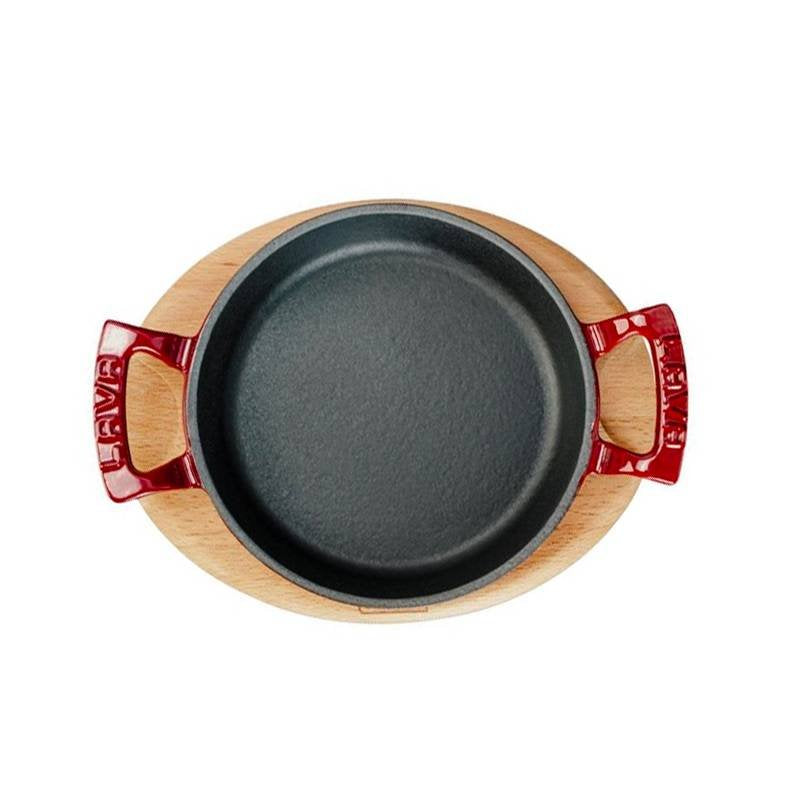 16 Cm Paderno Tegame Rotonda In Ghisa Smaltata Con Supporto In Legno