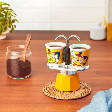 Bialetti Mini Express Kandisky - Cafetière Moka 2 Tasses Rouge Aluminium Avec Tasses Incluses | Café Italien Authentique