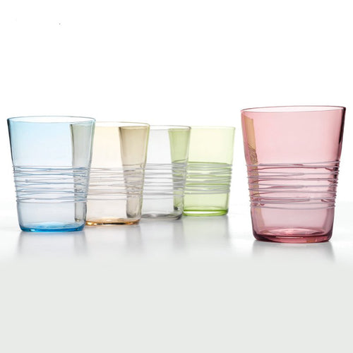 40 Cl Zafferano Filante Bicchiere Acqua Righe In Vetro Soffiato Set 6 Pezzi