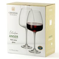 61 Cl Crystalex Bohemia Anser Calice Vino Rosso In Vetro Set 2 Pezzi