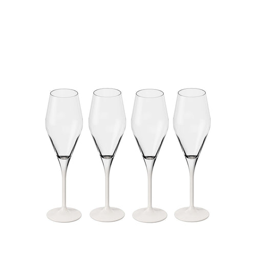 26 cl - Villeroy & Boch Manufacture Rock Blanc Calice Flute Champagne In Vetro Cristallino - Set 4 Pz