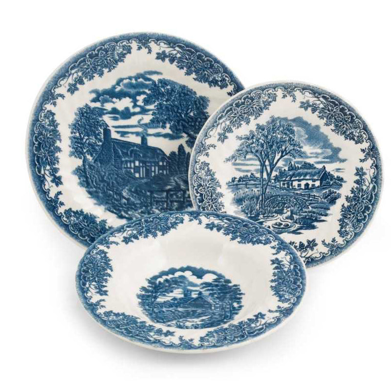 Churchill James Sadler And Sons Brookblue Servizio Piatti In Terracotta Set 18 Pz