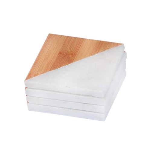 10X10 Cm Sottobicchieri In Legno E Marmo Set 4 Pz