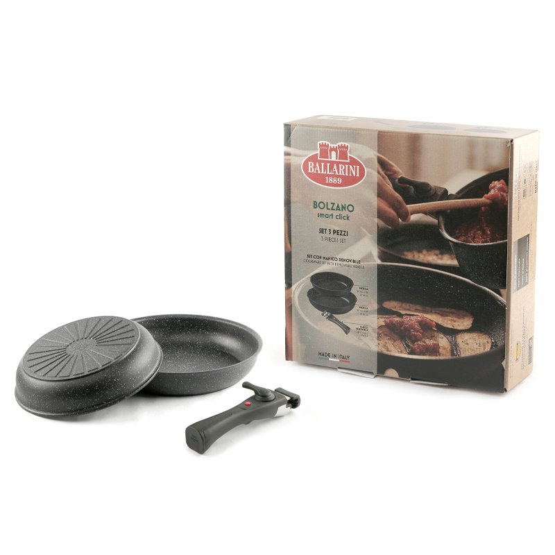 Ballarini Bolzano Set Padelle Antiaderente In Alluminio Con Manico Removibile Set 3 Pz