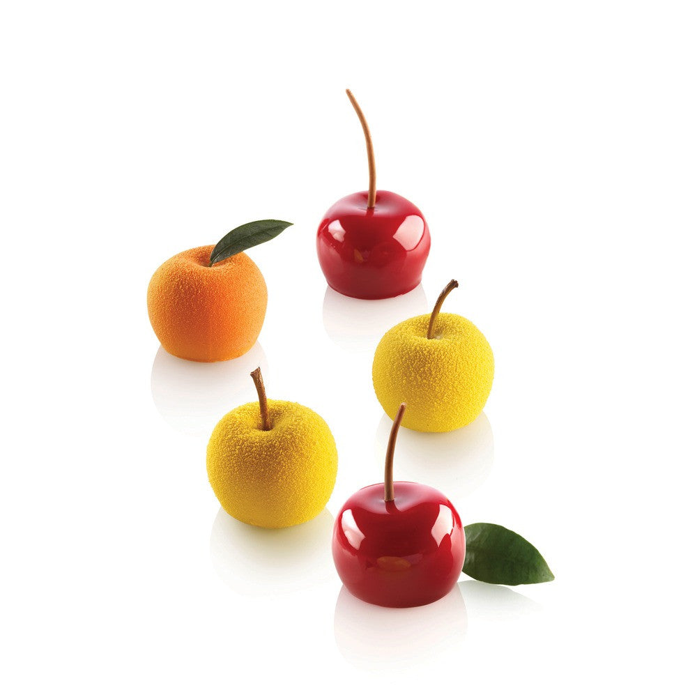 15 Forme - Silikomart Mela Ciliegia e Pesca 30 Stampo Dolci Frutta Realistica In Silicone Cutter Incluso