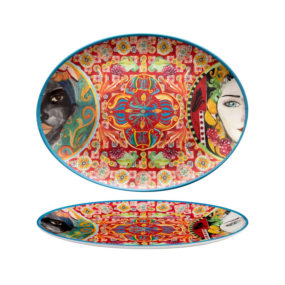 46x35 cm - Caltagirone Piatto Presentazione Vassoio Ovale In Melamina