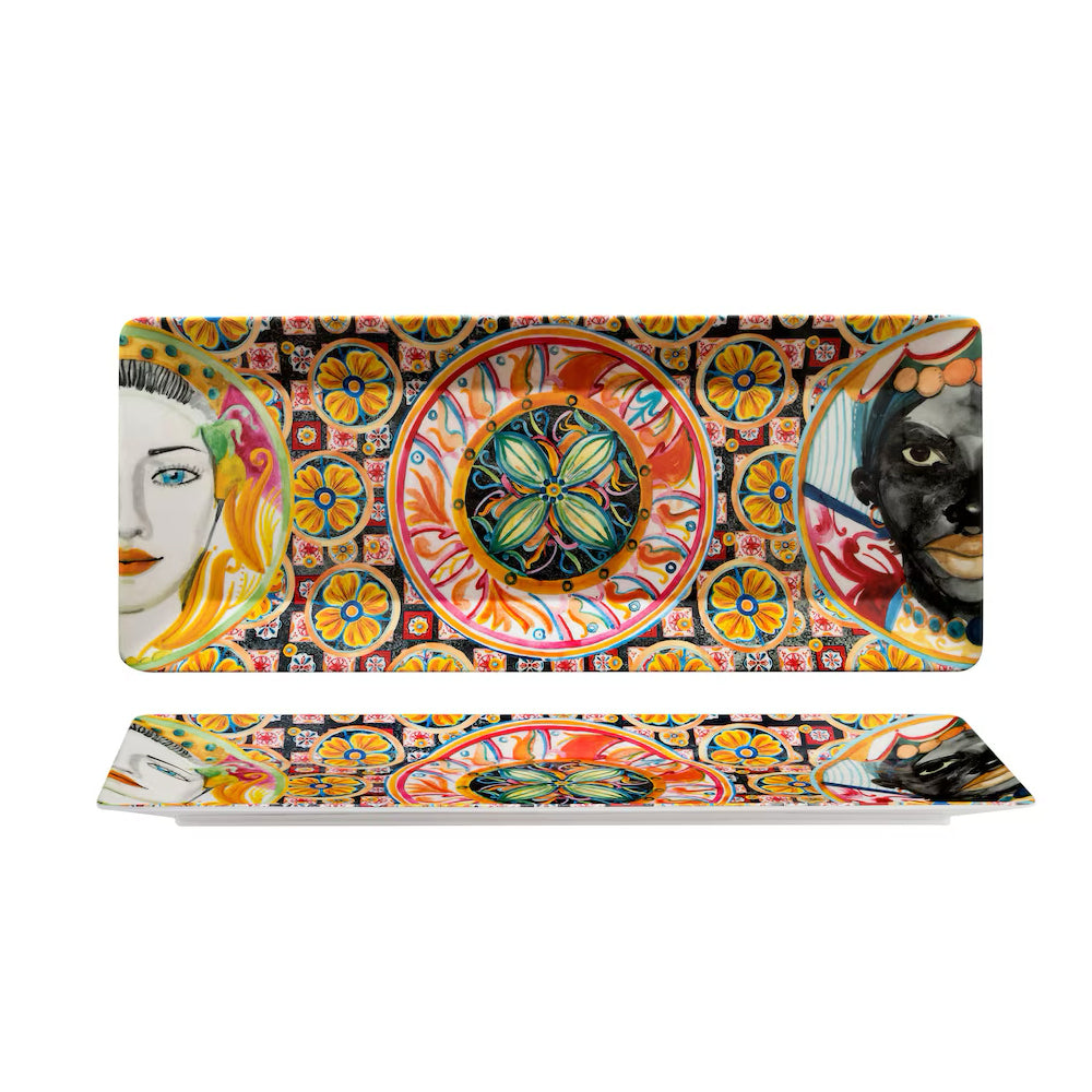 48x20 cm - Caltagirone Piatto Presentazione Vassoio Rettangolare In Melamina
