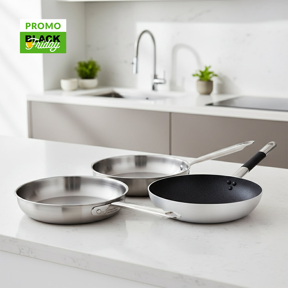 Hohe Pfanne + Flache Induktionspfanne Alu-Inox + Hohe Aluminium-Pfanne