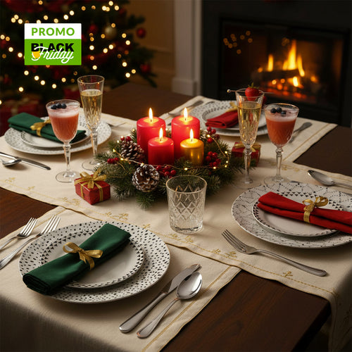 Besteckset aus Edelstahl + Gläser & Kelche + Porzellan-Tafelservice