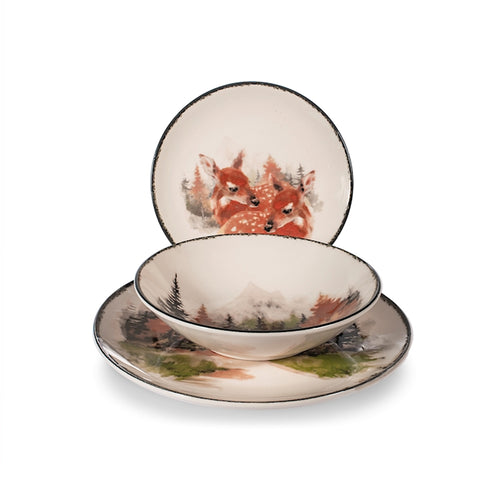 H&H Golden Woods Servizio Piatti Decoro Natalizio In Stoneware Set 18 Pz