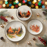 H&H Golden Woods Servizio Piatti Decoro Natalizio In Stoneware Set 18 Pz