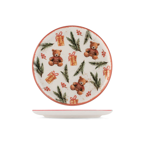 H&H Nordic Teddy Hugs Servizio Piatti Con Decoro Natalizio In Stoneware Set 18 Pz