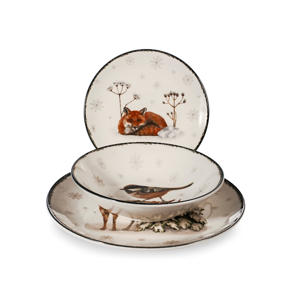 H&H Coupe Wild Spirits Servizio Piatti Con Decoro Natalizio In Stoneware Set 18 Pz