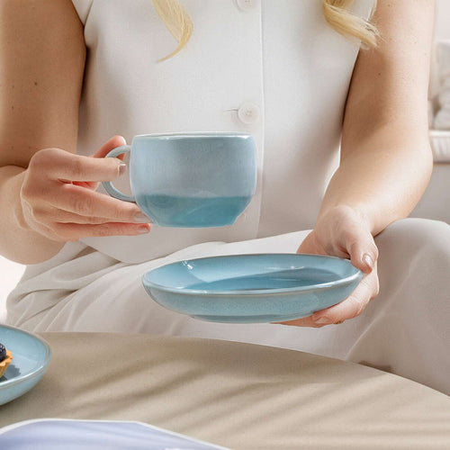 16.1 cm - Villeroy & Boch Perlemor Aqua Piattino Tazzina Caffè In Porcellana Premium - Set 6 Pz