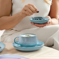 16.1 cm - Villeroy & Boch Perlemor Aqua Piattino Tazzina Caffè In Porcellana Premium - Set 6 Pz