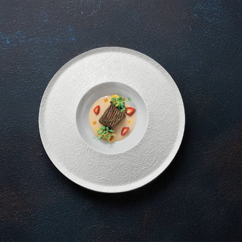 28 cm - Essentia Damasco Piatto Fondo Gourmet In Porcellana Set 4 Pz