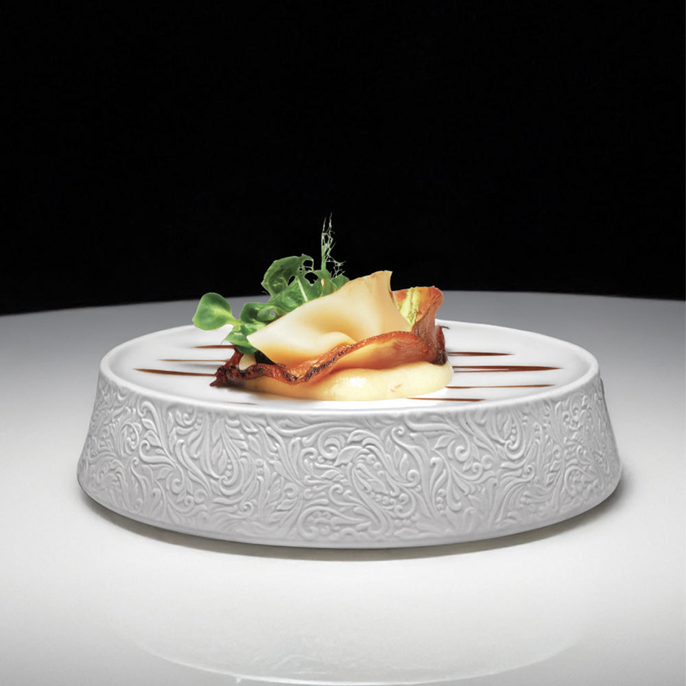 23.4 cm - Essentia Damasco Piatto Piano Gourmet Rialzato In Porcellana Set 2 Pz