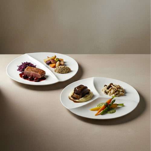 31.2 - Essentia Duo Piatto Presentazione 2 Scomparti In Porcellana Set 4 Pz