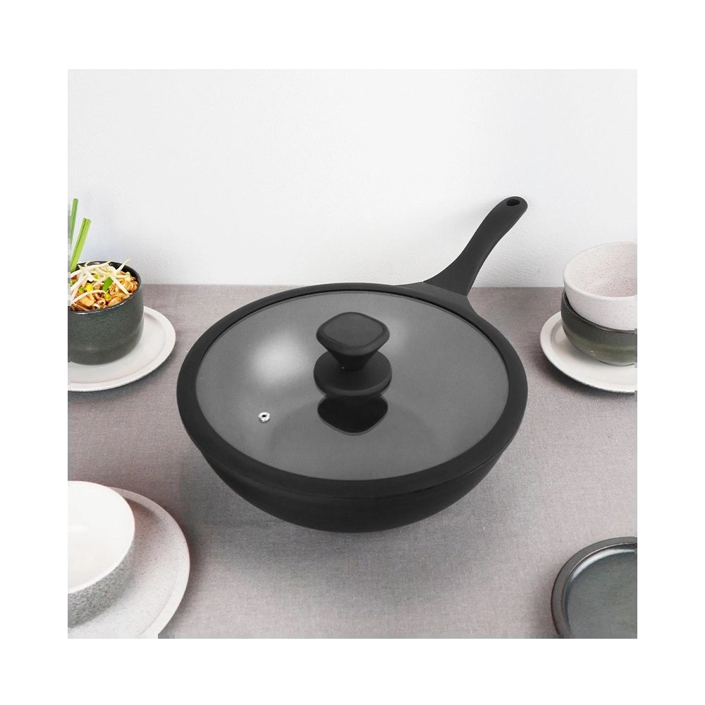 30 cm - Pintinox Pro Wok Con Coperchio In Alluminio Antiaderente