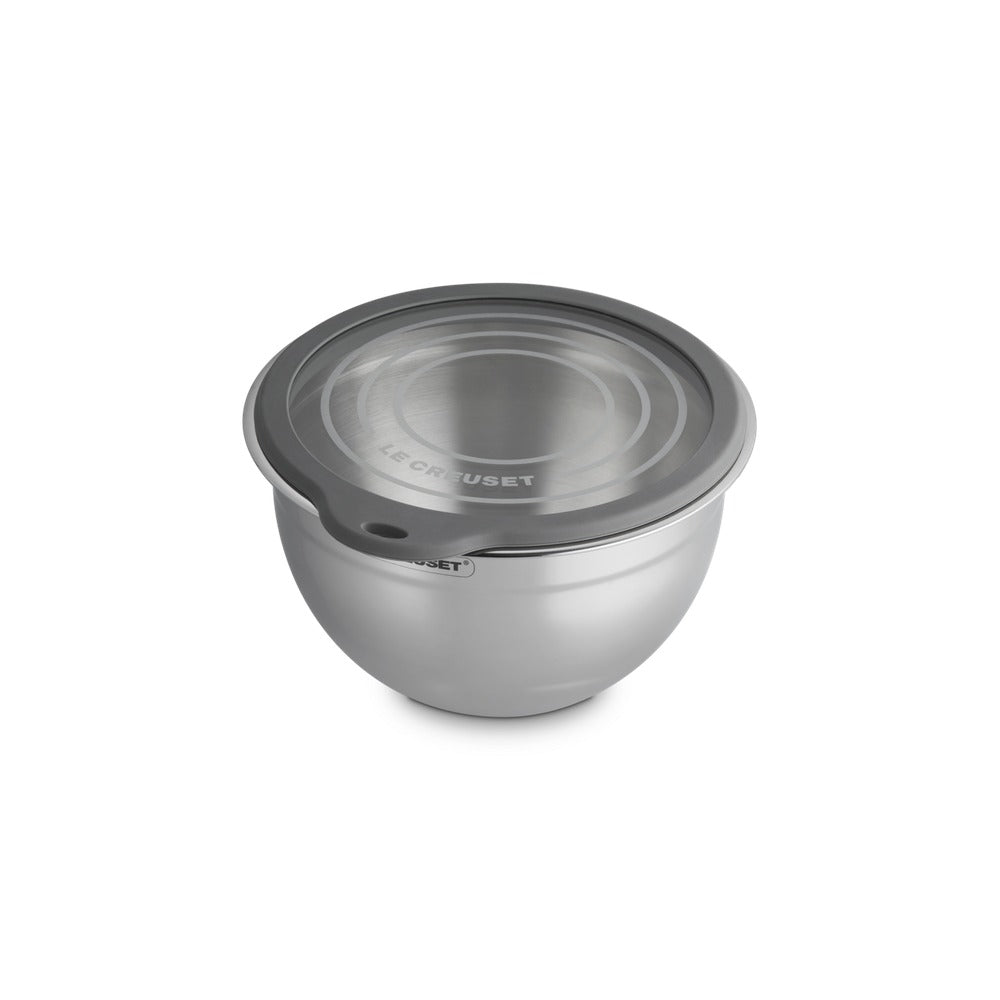 Le Creuset Acciaio Inox Ciotola per Impasto In Acciaio Inox Con Coperchio in Vetro e Bordo In Silicone