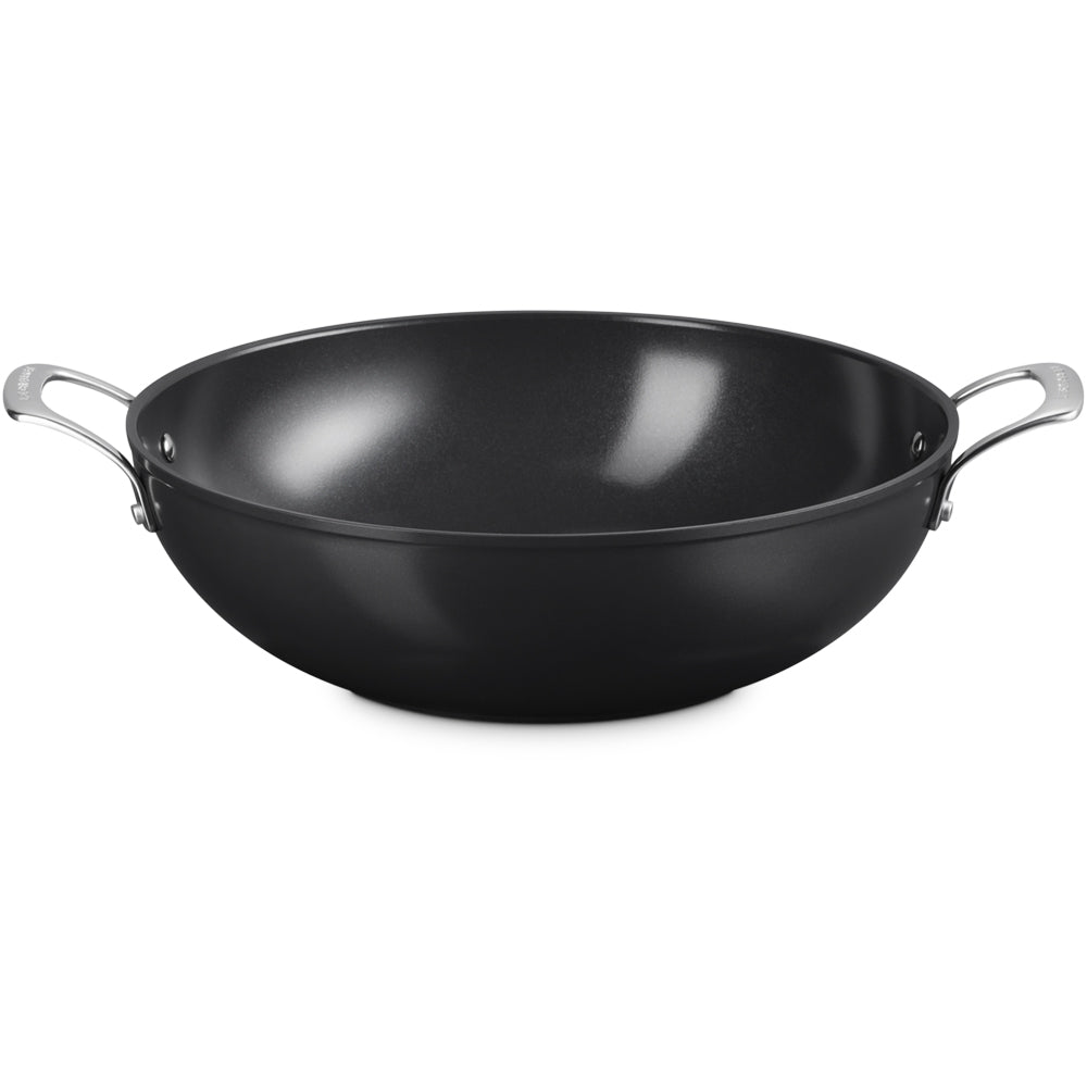 32 cm - Le Creuset Essential Wok Doppia Maniglia Con Rivestimento In Ceramica In Acciaio Inox
