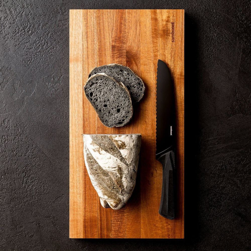 20 cm - Sambonet Black Edge Coltello Pane In Acciaio Inox Manico In Nylon