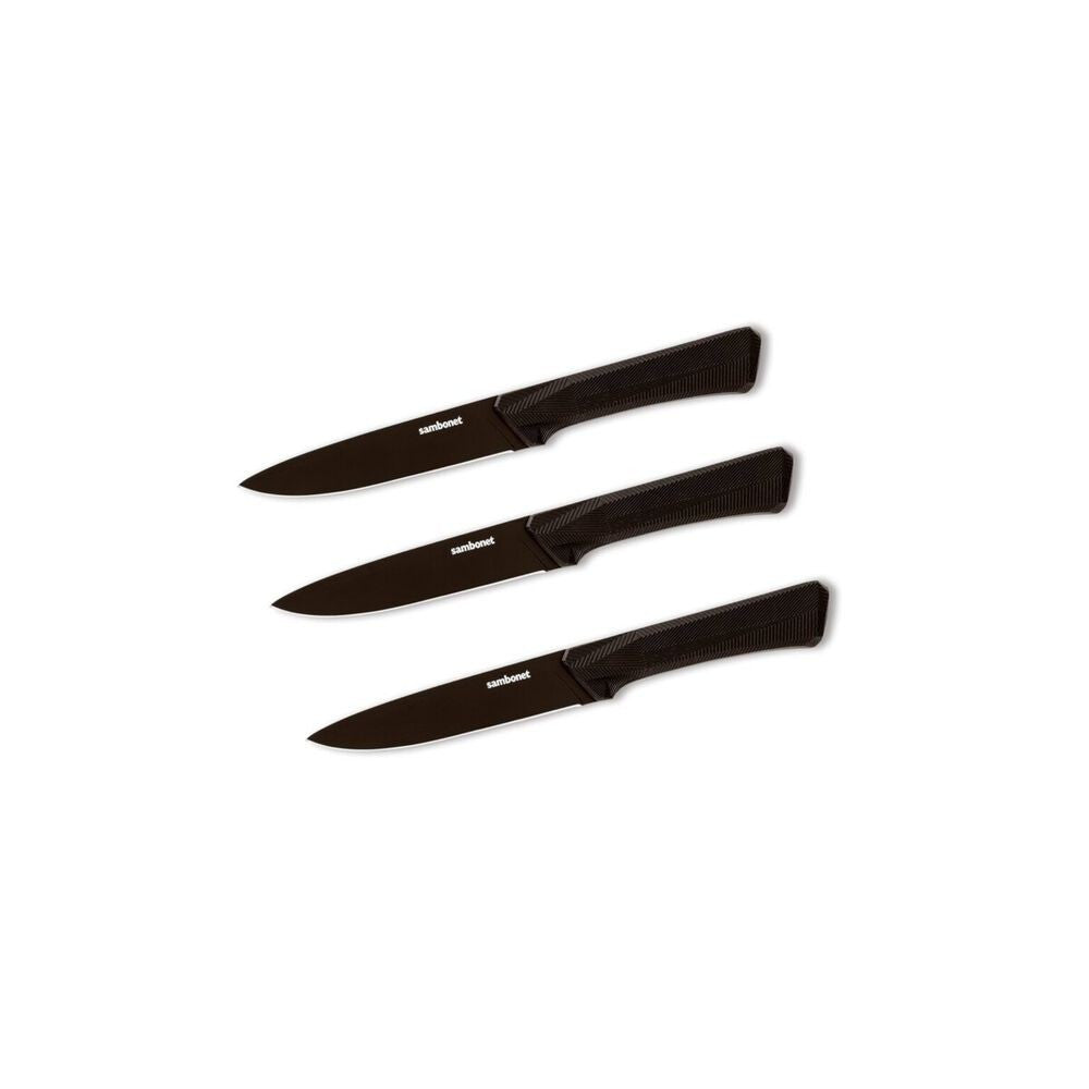13 cm - Sambonet Black Edge Coltello Bistecca In Acciaio Inox Manico In Nylon - Set 3 Pz