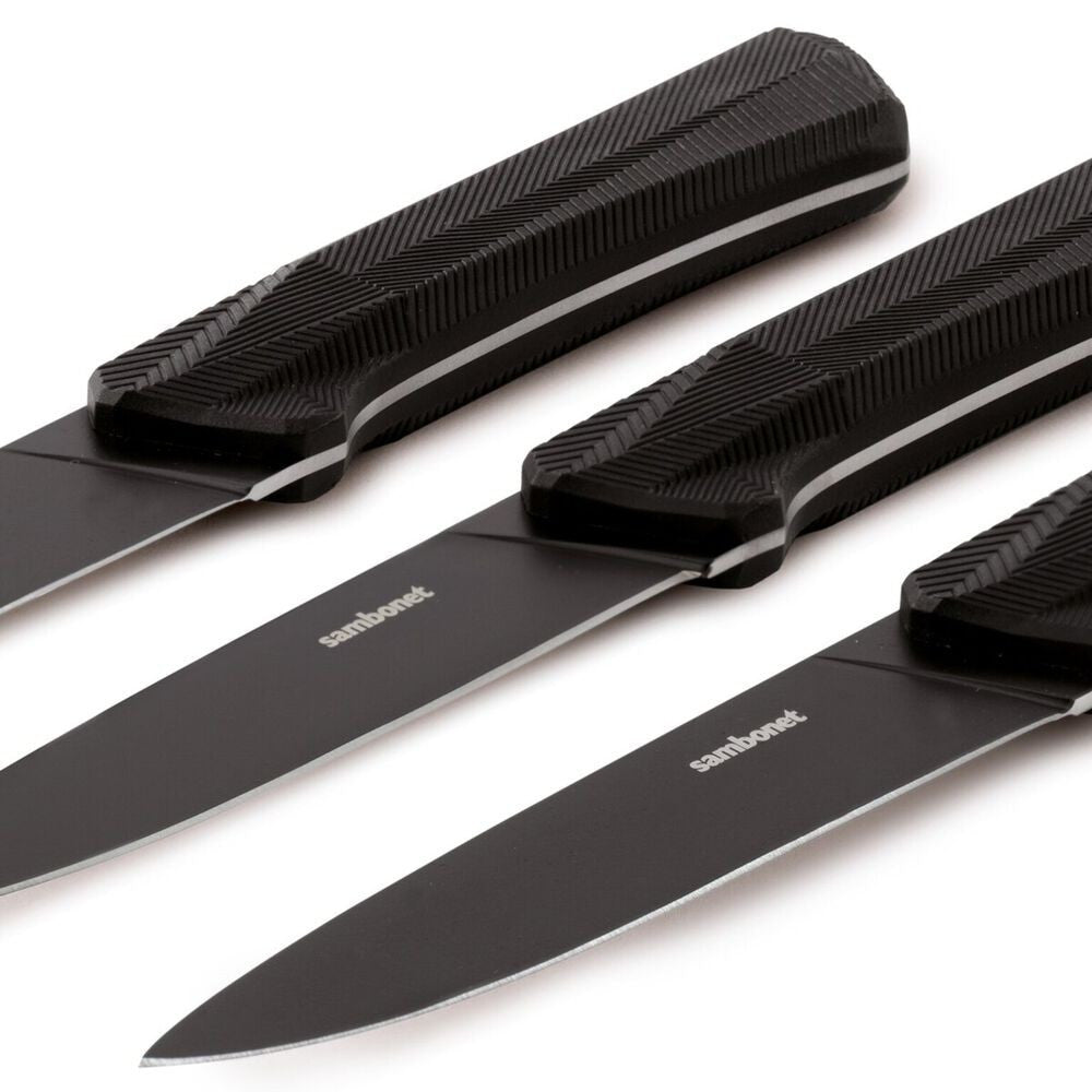 13 cm - Sambonet Black Edge Coltello Bistecca In Acciaio Inox Manico In Nylon - Set 3 Pz
