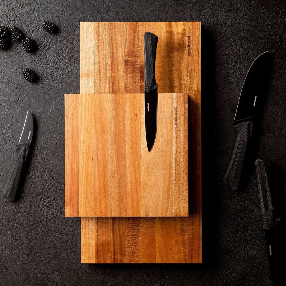 23x23 cm - Sambonet Black Edge Tagliere Cucina Magnetico Quadrato In Legno Di Acacia