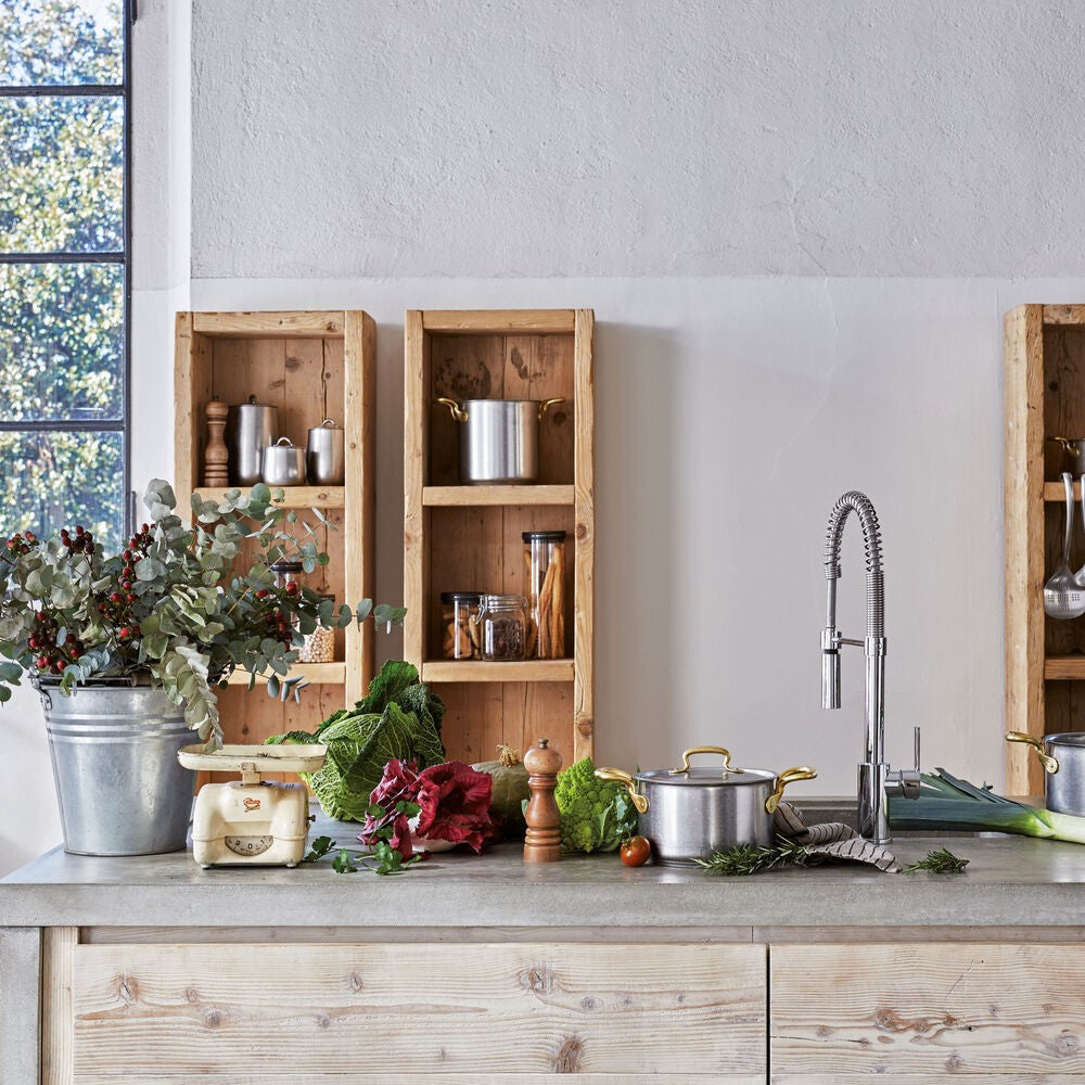 Sambonet 1965 Vintage Casseruola Alta In Acciaio Inox Manici In Ottone