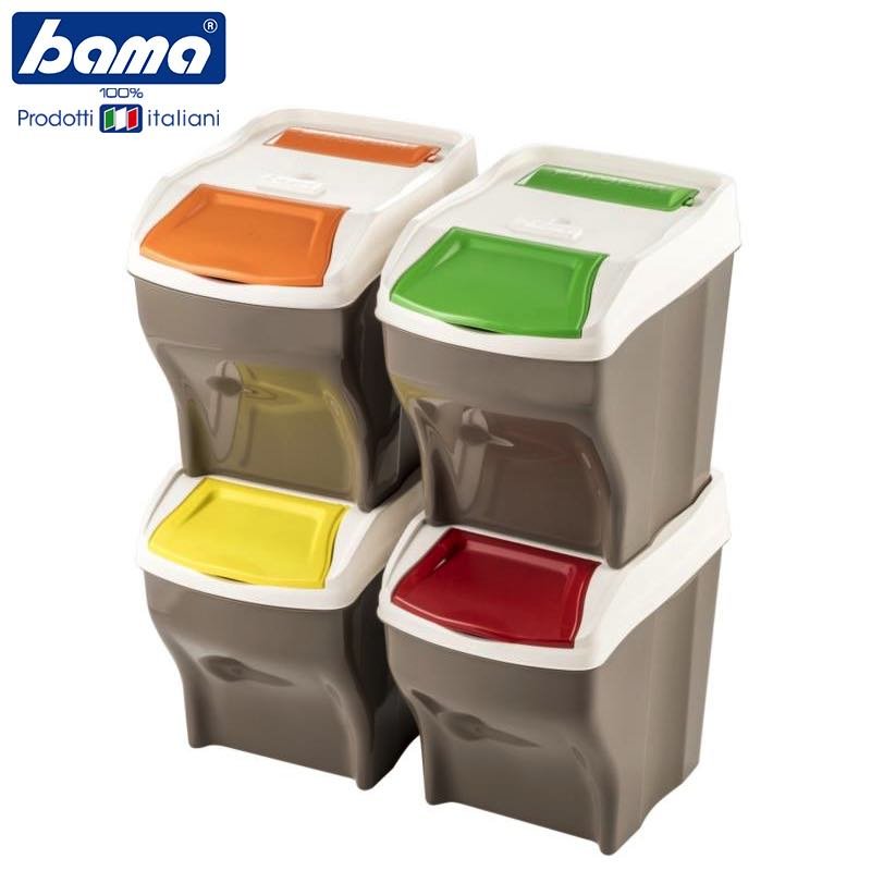27 Lt Bama Poker Plus Pattumiera Raccolta Differenziata Rettangolare In Plastica Set 4 Pz