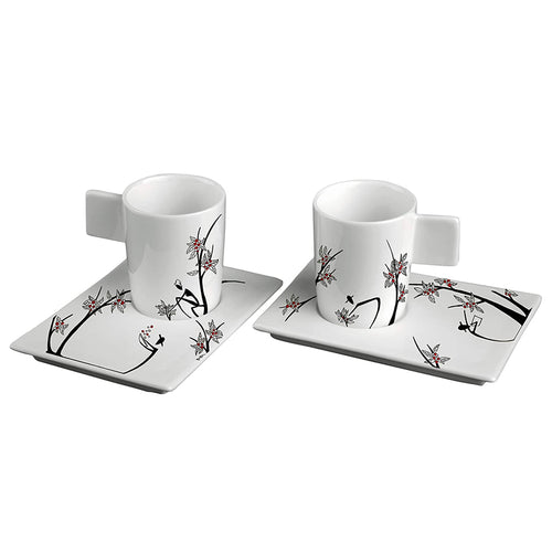 Deagourmet Geo Origini Tazzzine Caffe In Porcellana Con Piattini Set 2 Pz