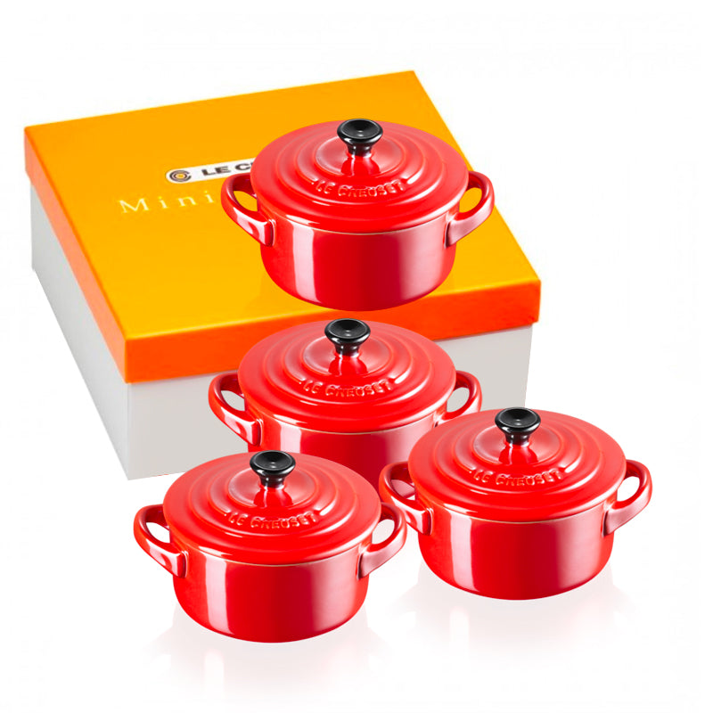 10 Cm Le Creuset Mini Cocotte Casseruola Rotonda In Gres Vetrificato Set 4 Pz