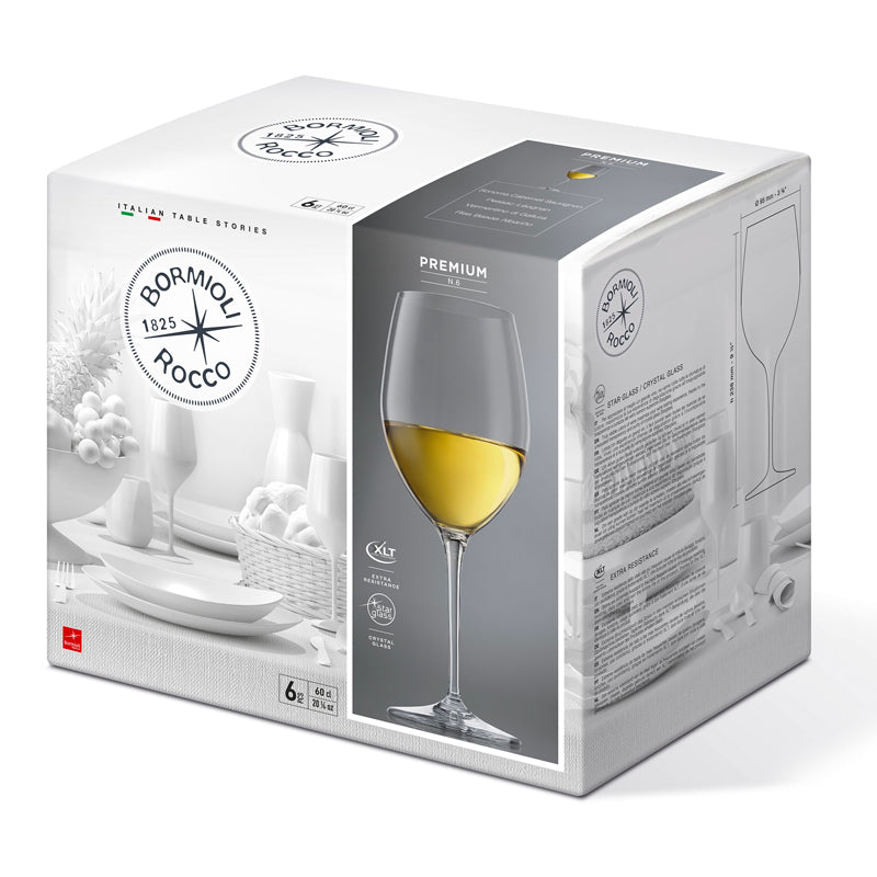 60 Cl Bormioli Rocco Premium Calice Vino Bianco In Vetro Set 6 Pezzi