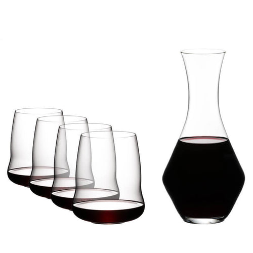 Riedel Steamless Wings Set Calici E Decanter Cabernet In Vetro Set 5 Pezzi