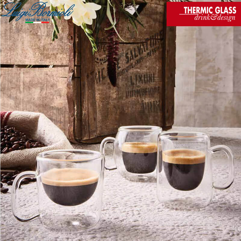 8 5 Cl Bormioli Luigi Thermic Glass Tazzina Caffe India In Vetro Borosilicato Set 2 Pezzi