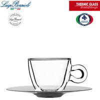 6.5 cl - Thermic Glass Tasse À Espresso En Verre Thermique Avec Soucoupe En Acier Inox - Ensemble 2 Pcs