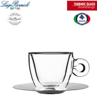 16 5 Cl Bormioli Luigi Thermic Glass Tazza Cappuccino Doppia Parete Con Piattino In Acciaio Set 2 Pz