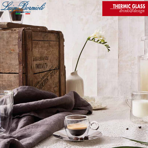 16 5 Cl Bormioli Luigi Thermic Glass Tazza Cappuccino Doppia Parete Con Piattino In Acciaio Set 2 Pz