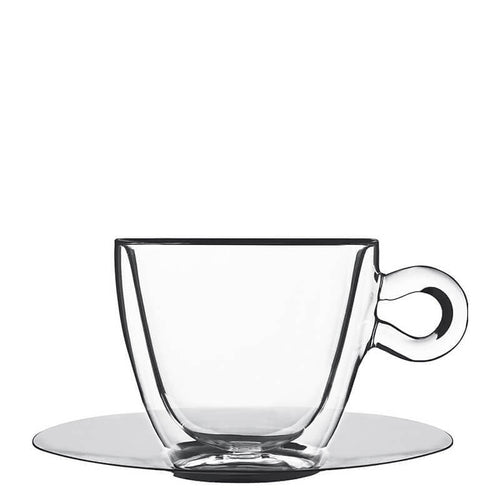 30 cl - Thermic Glass Tazza Multiuso In Vetro Termico Con Piattino In Acciaio Inonx - Set 2 Pz
