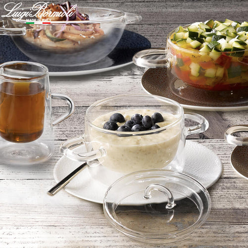 25 cl - Thermic Glass Pentolino Con Coperchio In Vetro Termico - Set 2 Pz