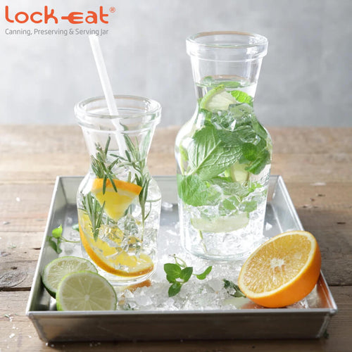 1 Litro Bormioli Luigi Lock Eat Caraffa In Vetro Set 12 Pezzi