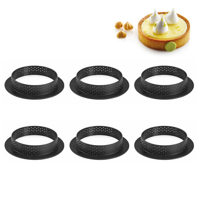 8 Cm Silikomart Tarte Ring Stampo Anello Microforato Antiaderente In Silicone Set 6 Pz