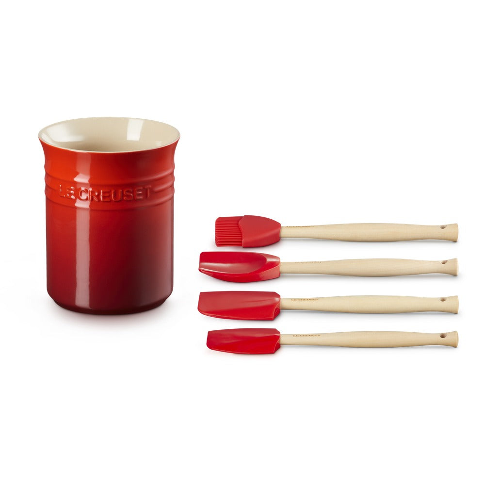 Le Creuset Craft Evolution Set Spatole Cucina In Silicone Con Contenitore In Gres Vetrificato Set 5 Pz